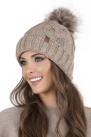 Vivisence Winter Women's Stylish Winter Hat With Pompom Soft Fleece Lining For Ladies Warm And Comfortable Ideal For Cold Days And Everyday Wear, Beige