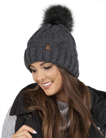 Vivisence Winter Women's Stylish Winter Hat With Pompom Soft Fleece Lining For Ladies Warm And Comfortable Ideal For Cold Days And Everyday Wear, Dark Grey