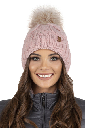Vivisence Women Winter Hat With Bobble Warm and Cozy Headgear for Winter and Autumn Warm, Thick Knit Hat, Classic Cap for Ladies, Model 7014, Made in The EU, Light Pink