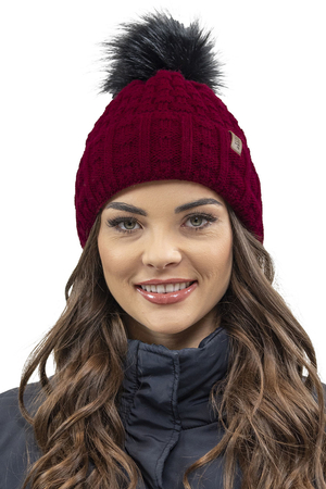 Vivisence Women Winter Hat With Bobble Warm and Cozy Headgear for Winter and Autumn Warm, Thick Knit Hat, Classic Cap for Ladies, Model 7015, Made in The EU, Maroon