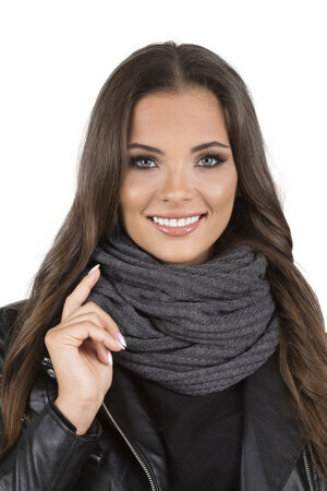 Vivisence Women Winter Loop Scarf Warm and Cozy Neck Covering for Winter and Autumn Warm Thick Scarf, Classic Winter Scarf for Ladies, Modell 7017S, Made in The EU, Dark Grey