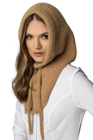 Vivisence Women's Hood for Winter and Autumn Balaclava Functional And Stylish Cold Weather Protection Hat And Chimney Combo With Soft Yarn And Adjustable Fit 7097, Carmel