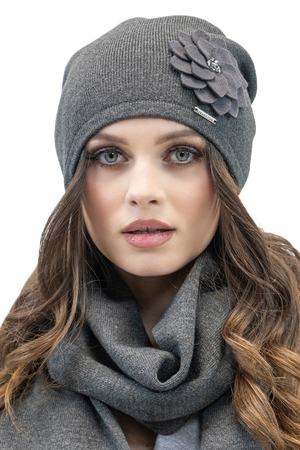 Vivisence Women's Winter Beanie With Warm Thick Fabric Flower Detail Pleated Back For Ladies Ideal For Cold Weather And Everyday Wear For Autumn And Winter, Dark Grey