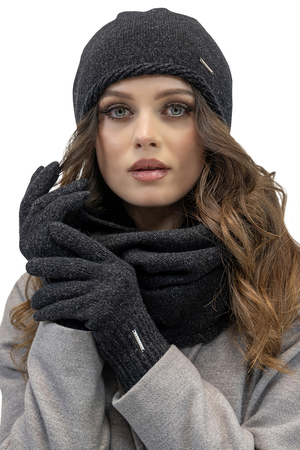 Vivisence Women's Winter Set Including Hat Scarf And Gloves With Perfect Fit Design Warm And Soft Woolen Yarn Insulated Lining Ideal For Cold Winter And Autumn Days, Black Melange