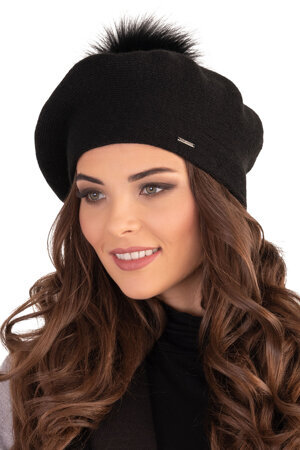 Vivisence ladies beret and scarf set with wool 7035Kmpl , Black