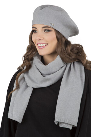 Vivisence stylish and elegant ladies hat and scarf set 7005Kmpl, Light Grey