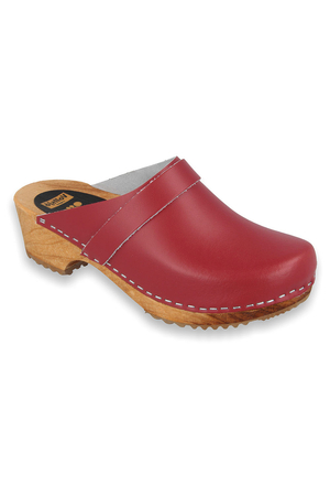 Vollsjö Men Clogs Made of Wood and Leather/Suede, Slippers Wooden Shoes for Gentlemen, Comfortable House Footwear Wooden Mules, Casual Shoes, Home Slippers, Made in the EU, Patent Leather - Red