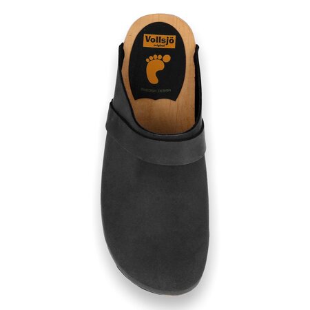 Vollsjö Men Clogs Made of Wood and Leather/Suede, Slippers Wooden Shoes for Gentlemen, Comfortable House Footwear Wooden Mules, Casual Shoes, Home Slippers, Made in the EU, Suede - Black