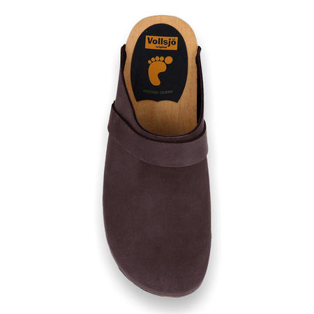 Vollsjö Men Clogs Made of Wood and Leather/Suede, Slippers Wooden Shoes for Gentlemen, Comfortable House Footwear Wooden Mules, Casual Shoes, Home Slippers, Made in the EU, Suede - Dark Brown