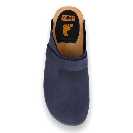 Vollsjö Women Clogs Made of Wood and Leather/Suede, Slippers Wooden Shoes for Ladies, Comfortable House Footwear Wooden Mules, Casual Shoes, Home Slippers, Made in the EU, Suede - Dark Blue
