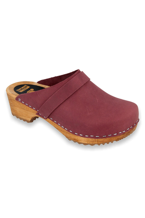 Vollsjö Women Clogs Made of Wood and Leather/Suede, Slippers Wooden Shoes for Ladies, Comfortable House Footwear Wooden Mules, Casual Shoes, Home Slippers, Made in the EU, Suede - Maroon