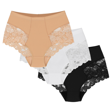 Wolbar Women's Sexy Shapewear Briefs Lace Panties High Waist WB184 3-pack, Beige-White-Black