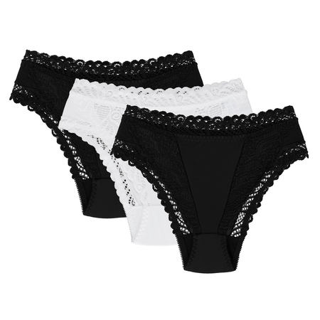 Wolbar ladies briefs with lace WB55 3-pack, Black-Black-White