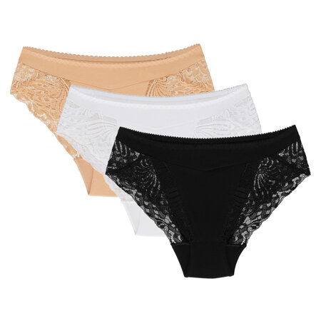 Wolbar women's briefs with lace WB408 3-pack, Beige-White-Black