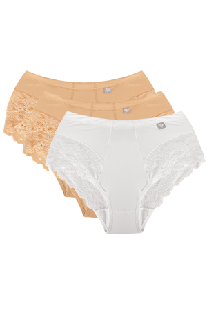 Wolbar women's high-waisted briefs in 3-pack WB406 , Beige/Beige/White