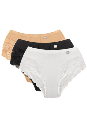 Wolbar women's high-waisted briefs in 3-pack WB406 , Beige/Black/White