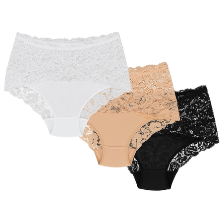 Wolbar women's lace WB414 briefs 3-pack, Beige-White-Black