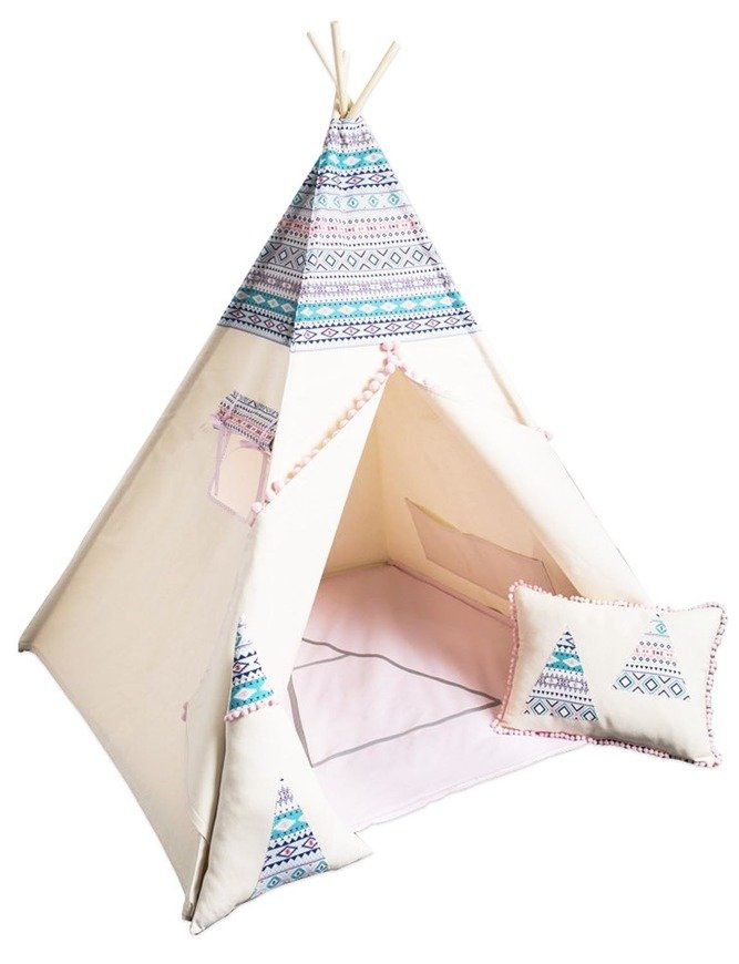 Cozydots Kids Play Tent Indian Fun Indoor Outdoor Teepee Aztec Beige