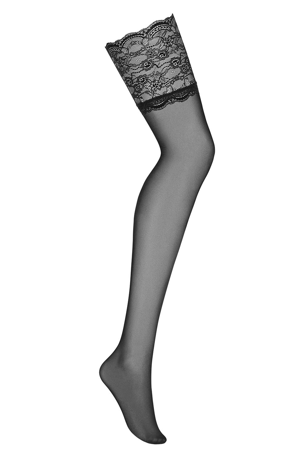 Obsessive Frivolla Womens Stockings Sheer Flower Pattern Lace Black Black