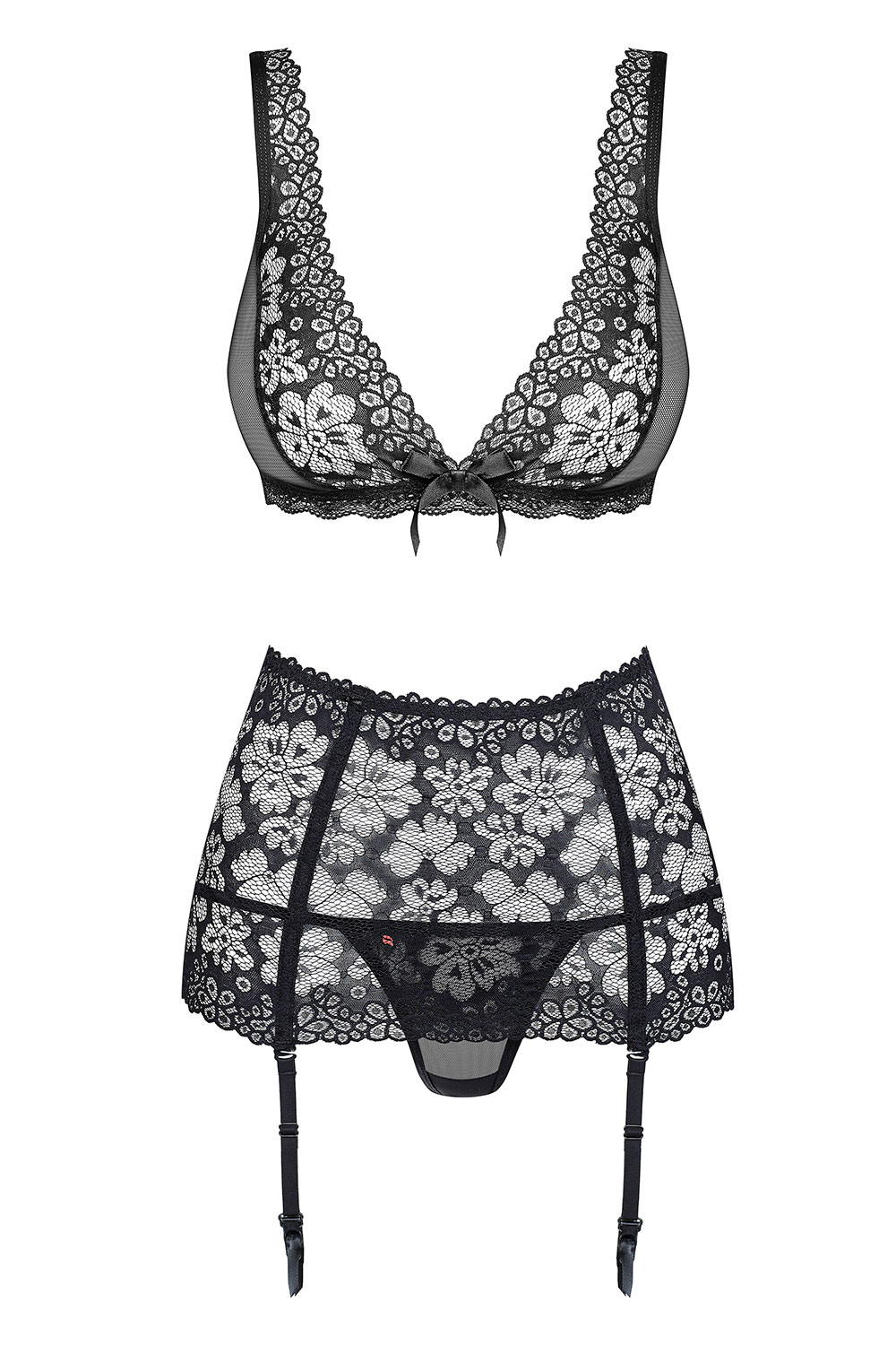 Obsessive women's lace sexy lingerie set 856-SEG-1 | Black
