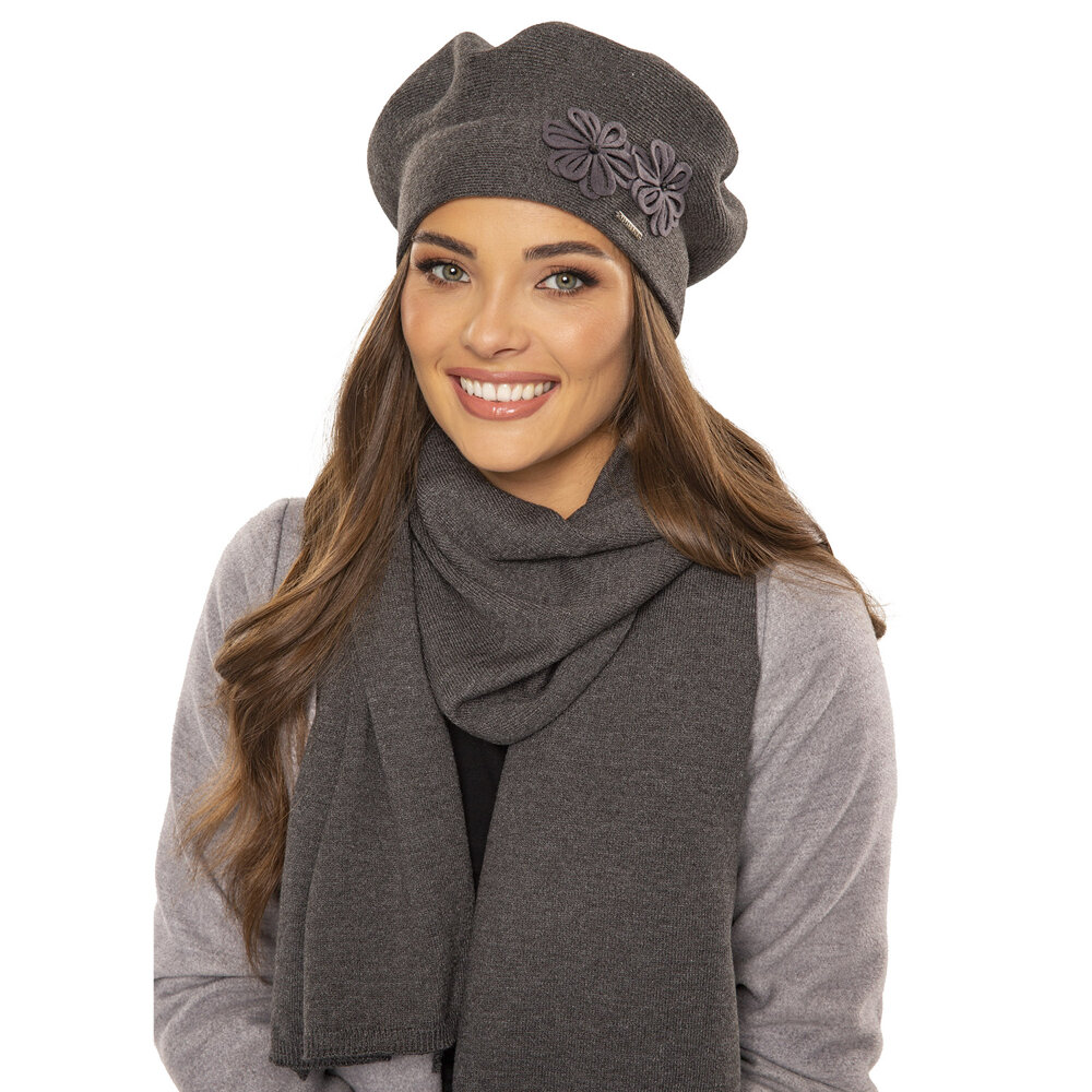 Vivisence elegant ladies hat and scarf set 7007Kmpl | Dark Grey