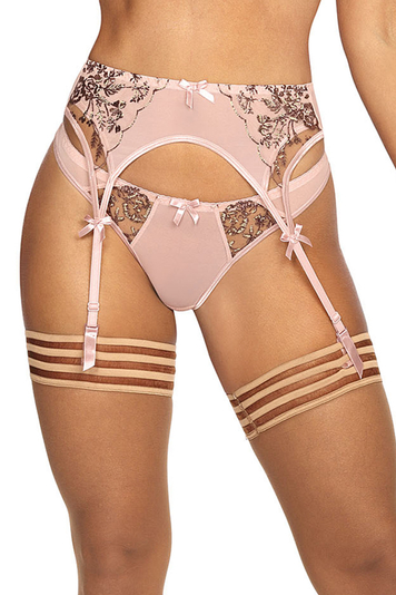 Axami low garter belt floral pattern V-9522 , Pink