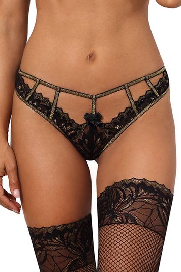 Axami sexy ladies thong tulle floral lace V-10108, Black