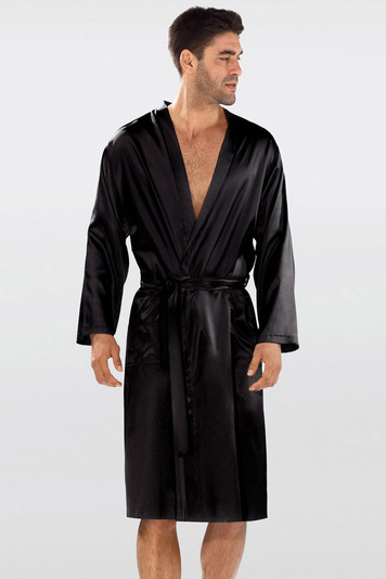 Dkaren smooth satin mens robe Christian, Black