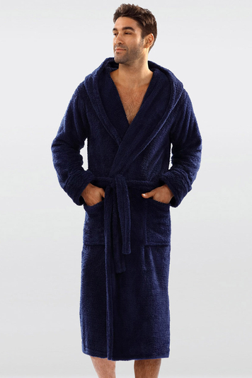 Dkaren stylish elegant mans robe long sleeved hooded 130, Dark Blue