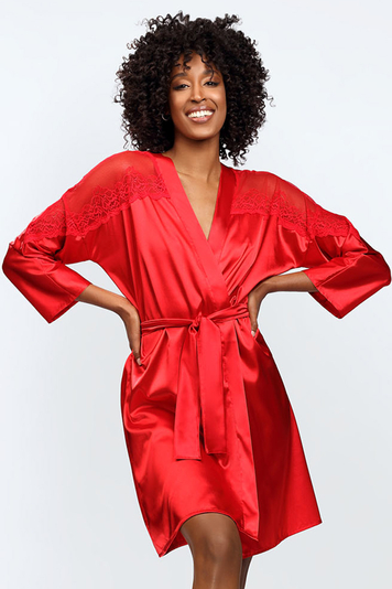 Dkaren women's satin lace peignoir robe Femi , Red