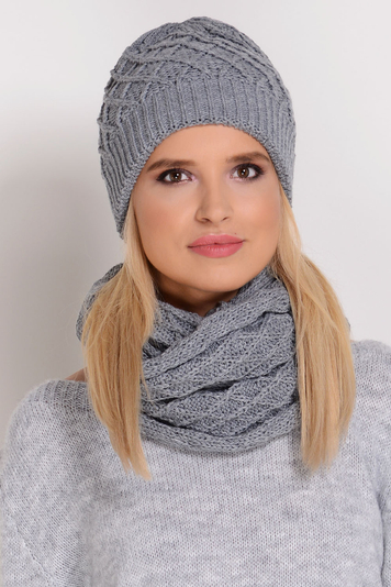 Fil'loo CD-055 hat and snood set beanie smooth warm casual winter - made in EU, Grey