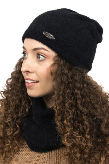 Fil'loo classic smooth warm women's hat and snood  KPLA-140, Black