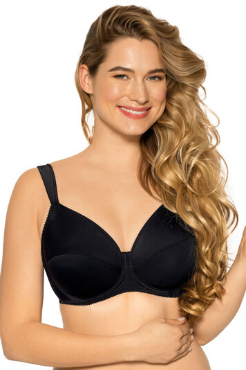 Gaia 075 underwired soft non padded full cup big bust maxi size smooth bra , Black