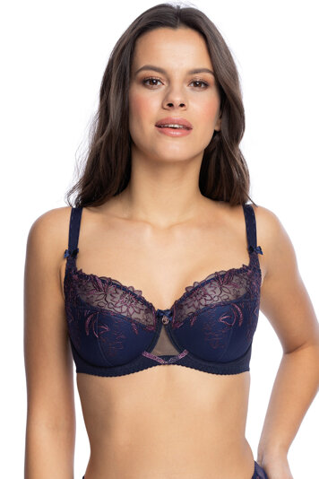 Gaia underwired floral embroidered semi padded bra 1149 Luna, Dark Blue