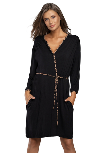 Italian Fashion classic ladies dressing gown Eila r.3/4 , Black