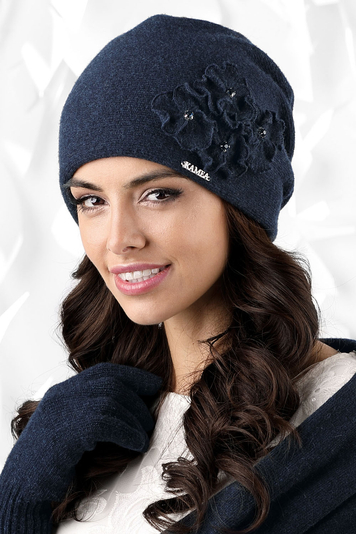 Kamea smooth woolen flower women's hat Andora , Dark Blue