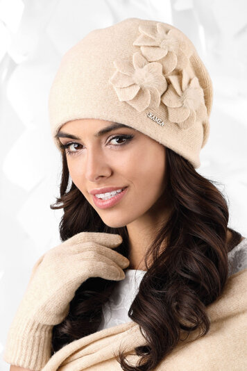 Kamea smooth woolen flower women's hat Teramo , Beige