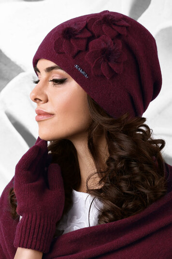 Kamea smooth woolen flower women's hat Teramo , Maroon