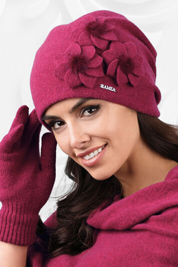 Kamea smooth woolen flower women's hat Teramo , Pink