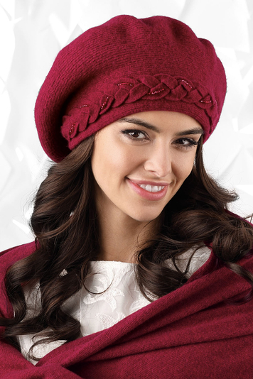 Kamea smooth woolen women's beret Bolzano, Maroon