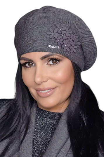 Kamea stylish winter women's beret Feba, Dark Grey