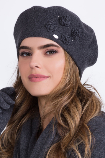 Kamea women's classic winter woolen beret Ariel, Dark Grey