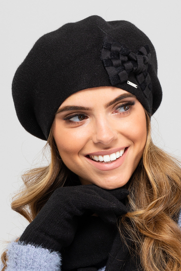 Kamea women's warm bow beret Almeria, Black