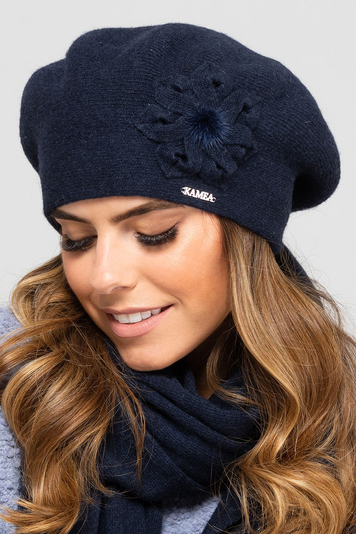 Kamea women's woolen floral beret Sewilla, Dark Blue