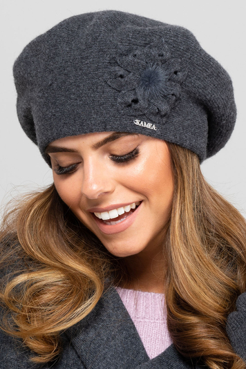 Kamea women's woolen floral beret Sewilla, Dark Grey