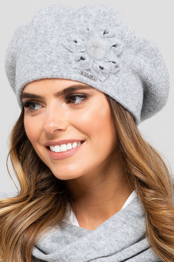 Kamea women's woolen floral beret Sewilla, Grey