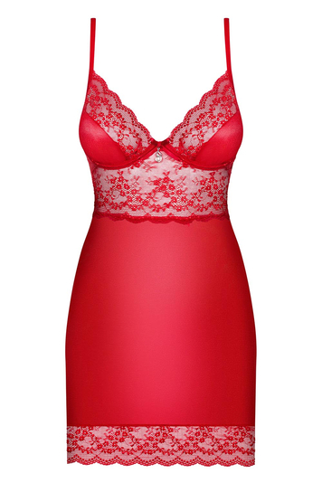 Obsessive Lovica chemise and thong set underwired cups lace women's nightwear, Red