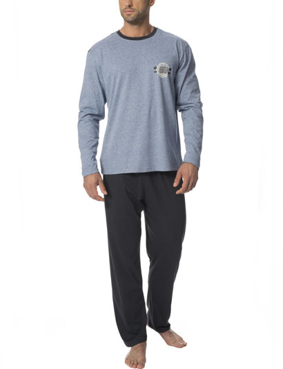 Rossli long sleeved patterned men's pyjama set SAM-PY129 | Blue