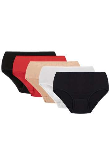 Vivisence 5-pack of classic women's briefs 4001 , Black/Red/Beige/White/Navy Blue