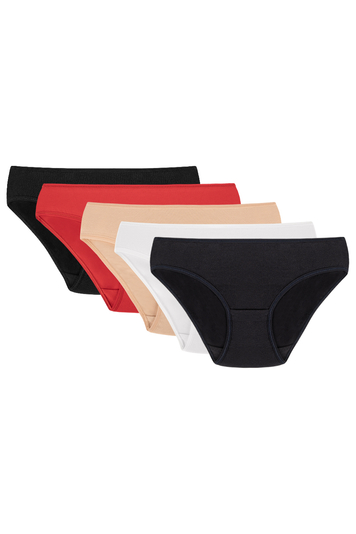 Vivisence 5-pack of women's classic briefs 4003 , Black/Red/Beige/White/Navy Blue